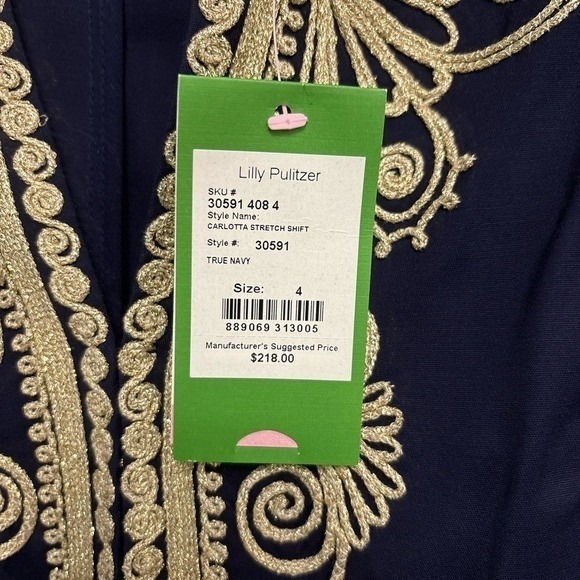 NWT Lilly Pulitzer Carlotta Shift Dress Womens 4 Navy Gold Embroidered Stretch - Picture 8 of 9